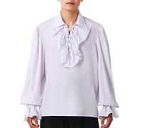 GRACEART Camicia da uomo pirata con volant coloniale camicia poeta rinascimentale camicia volant Steampunk vampiro gotico costume, bianco, XXL