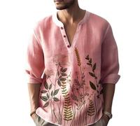 GRACEART Camicia Henley in cotone e lino casual da spiaggia, Colore: rosa., S