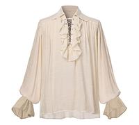 GRACEART Camicia Medievale Nordica da Uomo o Donna, Costume da Pirata Rinascimentale, Capitano Vittoriano, Top da Svago, Beige, M
