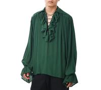 GRACEART Camicia Medievale Nordica da Uomo o Donna, Costume da Pirata Rinascimentale, Capitano Vittoriano, Top, Verde, M