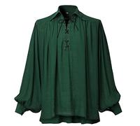 GRACEART Camicia oversize medievale da poeta pirata rinascimentale, abbigliamento casual per uomini o donne, Verde, XL
