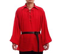 GRACEART Camicia oversize medievale da poeta pirata rinascimentale, abbigliamento casual per uomini o donne, Rosso, M