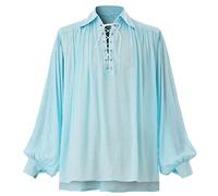 GRACEART Camicia oversize medievale da poeta pirata rinascimentale, abbigliamento casual per uomini o donne, Blu, S