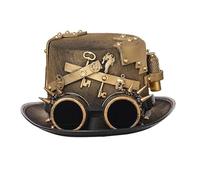 GRACEART Cappello a cilindro unisex, stile steampunk, costume di Halloween, accessorio per travestimento con occhiali e ingranaggi, Style-A, M-58cm