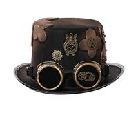 GRACEART Cappello a cilindro unisex, stile steampunk, costume di Halloween, accessorio per travestimento con occhiali e ingranaggi, Stile B., M-58cm