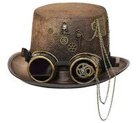 GRACEART Cappello a cilindro unisex, stile steampunk, per costume di Halloween, accessorio con occhiali e ingranaggi (stile D, M, 58 cm)