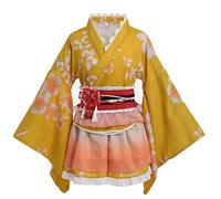 GRACEART Costume kimono giapponese per cosplay, Halloween, motivo fiori di ciliegio, vestaglia con gonna con volant, per ragazze e donne, Giallo, XX-Large