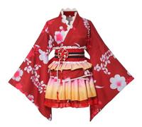 GRACEART Costume kimono giapponese per cosplay, Halloween, motivo fiori di ciliegio, vestaglia con gonna con volant, per ragazze e donne, Rosso, L