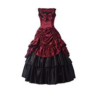 GRACEART Donna Abito con Crinolina Vittoriano Vestito Vintage Medievale Masquerade Abiti (M, Rosso)