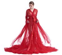 GRACEART Donna Vestito Abito Incinta Lungo per in Gravidanza Fotografia Puntelli Attraverso Pizzo Abiti Abbigliamento Premaman (XL, Rosso)