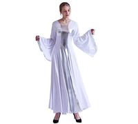 GRACEART Donna Vestito Liturgico Danza Manica Lunga Swing Lungo Cocktail Maxi Abito Gonna Lirico Culto Costume (M, Bianco/Argento)