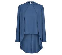 GRACEART Donne Doppio Orlo Camicia Elegante Colore Solido Camicetta Alto Basso Asimmetrico Camicetta, Blu, L