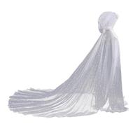 GRACEART Mantello da donna con cappuccio in tulle lucido abito da elfo mantello con treno lungo sul retro, bianco, Taglia unica