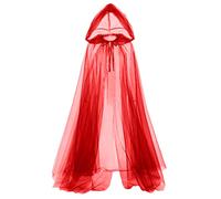 GRACEART Mantello da donna in tulle con cappuccio medievale per Halloween, stile vintage, vampiro horror, mantello lungo (rosso)