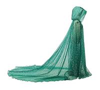 GRACEART Mantello da sposa con cappuccio mantello lungo posteriore da sposa tulle elfo abito cappella velo mantilla, Verde-1