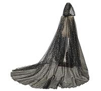GRACEART Mantello da sposa con cappuccio mantello lungo posteriore da sposa tulle elfo abito cappella velo mantilla, Nero-1, Taglia unica