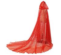 GRACEART Mantello da sposa con cappuccio mantello lungo posteriore da sposa tulle elfo abito cappella velo mantilla, Rosso-1