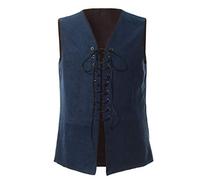 GRACEART Medievale Gotico Gilet Reversibile Pirata Gilet da Uomo Senza Maniche Cappotto Vintage (L, blu/marrone)