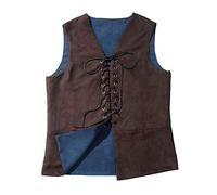 GRACEART Medievale Gotico Gilet Reversibile Pirata Gilet da Uomo Senza Maniche Cappotto Vintage (M, blu/marrone)