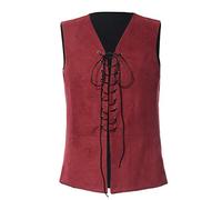 GRACEART Medievale Gotico Gilet Reversibile Pirata Gilet da Uomo Senza Maniche Cappotto Vintage (S, rosso/nero)