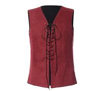 GRACEART Medievale Gotico Gilet Reversibile Pirata Gilet da Uomo Senza Maniche Cappotto Vintage (XL, rosso/nero)
