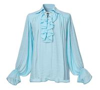 GRACEART OR - Camicia medievale da uomo, stile nordico, stile pirata, rinascimentale, capitano vittoriano, top outfit, Blu, L