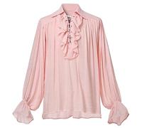 GRACEART OR - Camicia medievale da uomo, stile nordico, stile pirata, rinascimentale, capitano vittoriano, top outfit, rosa, XL