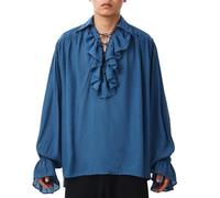 GRACEART OR - Camicia medievale da uomo, stile nordico, stile pirata, rinascimentale, capitano vittoriano, top outfit, Azzurro, XS