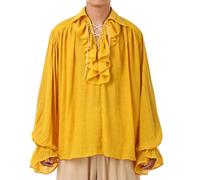 GRACEART OR - Camicia medievale da uomo, stile nordico, stile pirata, rinascimentale, capitano vittoriano, top outfit, Giallo, M