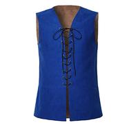 GRACEART Renaissance - Gilet reversibile da uomo in pelle scamosciata, con lacci, stile medievale, in stile gotico, Blu/grigio., S