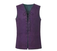 GRACEART Renaissance - Gilet reversibile da uomo, in pelle scamosciata, con lacci, stile medievale, stile gotico (solo gilet), verde/viola, S