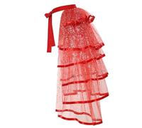 Graceart, Sottogonna steampunk in pizzo nero con cintura, in stile tutù con sellino, Rosso e argento., Taglia unica