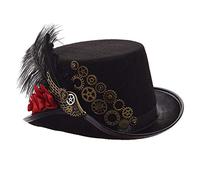 GRACEART Steampunk Nero Piuma ingranaggi Superiore Cappello (Rosa rossa)
