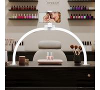 GraceGlow Lampada a mezzaluna per unghie, 74 cm, pieghevole, con supporto per telefono, lampada da tavolo per unghie, lampada a mezzaluna, lampada per ciglia per estetisti, tatuaggi - bianco