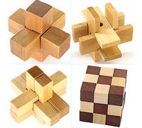 Gracelaza 4 Pezzi Rompicapo Puzzle Giocattoli di Legno - 3D Puzzle Giocattolo - Gioco Intelligenza - Classico Rompicapi Giocattoli di Legno - Regalo per Adulti Bambini Adolescenti