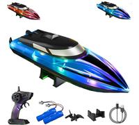 Graddi Aquablaze, 2.4GHz Remote Control Racing Boats with LED Lights, Self-Righting Waterproof Electric Fast Speed Boat, Long Battery Life, Low Battery Alert, Out of Distance Alert (blue/ 2*battery)