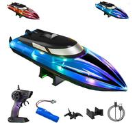 Graddi Aquablaze, 2.4GHz Remote Control Racing Boats with LED Lights, Self-Righting Waterproof Electric Fast Speed Boat, Long Battery Life, Low Battery Alert, Out of Distance Alert (red/ 3*battery)