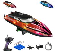 Graddi Aquablaze, 2.4GHz Remote Control Racing Boats with LED Lights, Self-Righting Waterproof Electric Fast Speed Boat, Long Battery Life, Low Battery Alert, Out of Distance Alert (blue/ 1*battery)