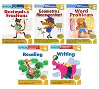 Grade 5 Math, Reading & Writing Workbooks 5-Book Bundle Set (Decimals & Fractions, Geometry & Measurement, Word Problems, Reading, Writing)