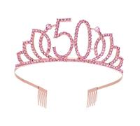 GRADENEVE Corona Numerica in Oro Rosa 50 Anni, Copricapo da Donna Elegante e Decorazione per Torta di Compleanno, Accessori per Chioma Femminili per Feste di Compleanno