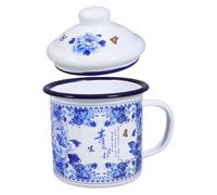 GRADENEVE Tazza Smaltata Versatile con Coperchio da 500ml, Grande Capacità e Presa Eccellente Bicchiere da Tè e Caffè per Casa e Ufficio