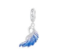 Gradient Blue Angel Wings Charm in argento Sterling 925 con piuma, adatto a Pandora