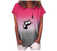 Gradient Donne pentole Camicette corte T-shirt manica stampa moda O-collo camicetta sole per le donne vestito pirata donna, rosa intenso, S