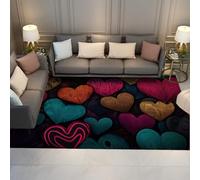 Gradient Heart Carpet 60x90cm Vibrante Fluid Line Design Tappeto Sottile e facile cura a macchina Matterline lavabile Motivo astratto geometrico d'amore Grande unico per salón Camera da letto