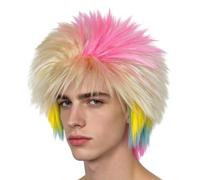 Gradient Rainbow Mullet Wig - Neon LGBT Punk Costume | Diameter 9.8 Inch | Capelli sintetici resistenti | Multi-Colored Pink-Gold Gradient Mullet Wig per Halloween