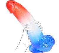 Gradient Red Blue Realistic Jelly Soft Dildo 1.77"d x 9.44"l with Suction Cup for Women G-Spot & Couples