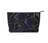 Gradiente dorato lineare con foglie di Ginkgo Biloba, Borsa per cosmetici in velluto a coste Borsa per il trucco Borsa da viaggio portatile