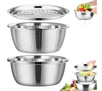 Gradientiscolor Germany - Ciotola multifunzione in acciaio inossidabile, tagliaverdure 3 in 1 con cestello di scolo, bacino in acciaio inox, ciotola multiuso per insalata (24 cm)