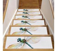 Gradini antiscivolo per gradini in legno, confezione da 15 pezzi, 20,3 x 76,2 cm, tappetini di sicurezza per bambini, anziani e cani, motivo: libellula acquerello