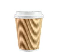 GRADISCO - [12 oz. - 350 ml - 50 Set Bicchieri di Carta Ondulata Isolanti Kraft, Bicchieri da caffè USA e Getta con Coperchi - Ideali per Bevande Calde, Viaggi e Uso in Ufficio